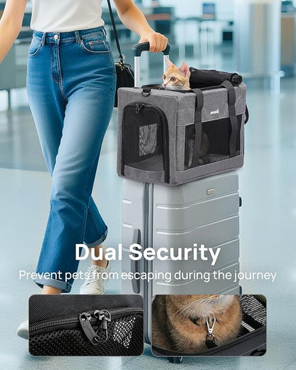 Airline Approved Cat Carrier, Pet Carrier Soft-Sided, Portable Dog Carrier with Stable Structure, TSA Approved Pet Carrier for Pets Less Than 12lbs, Cat Carrier Bag Suitable for Travel, Gray