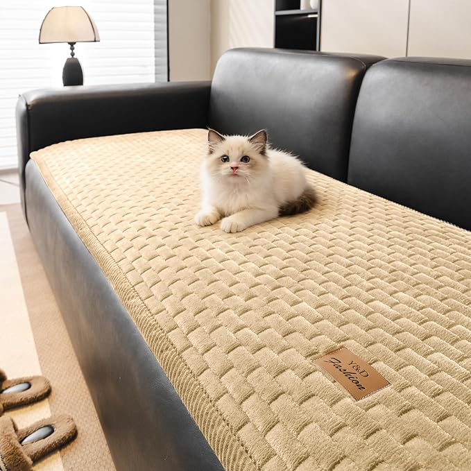 Couch Covers for Dogs Washable, Velvet Dog Couch Cover Protector, Fuzzy Plush Pet Sofa Cover for 2-3 Cushion Couch, Sofa Covers for Pets(1PC,Light Brown,27.6"x70.9",2-3 Seater Sofa Pad Cover)