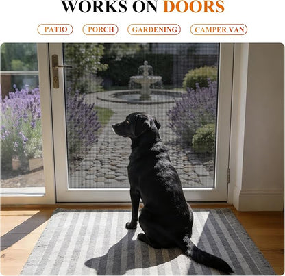 MAGZO Pet Proof Window&Door Screen Replacement Mesh, 35" W x 86" L, Best Vinyl Coated Polyester Dog Cat Protector Heavy Duty, Net Netting Curtain Wire Roll Repair Kit for Patio/Porch/Sliding, Black