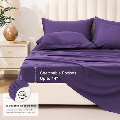 Love's cabin Queen Comforter Set Dark Purple, 7 Pieces Queen Bed in a Bag, All Season Bedding Sets with 1 Comforter, 1 Flat Sheet, 1 Fitted Sheet, 2 Pillowcase and 2 Pillow Sham