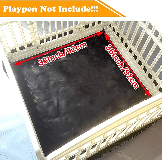 Dog Playpen Bottom Pad Fits for 36 Inch 4 Panels Exercise Pet Playpen, Dog Crate Pad Puppy Playpen Pad, Hoop and Loop Design (Note: Playpen Not Included). -PureBlack