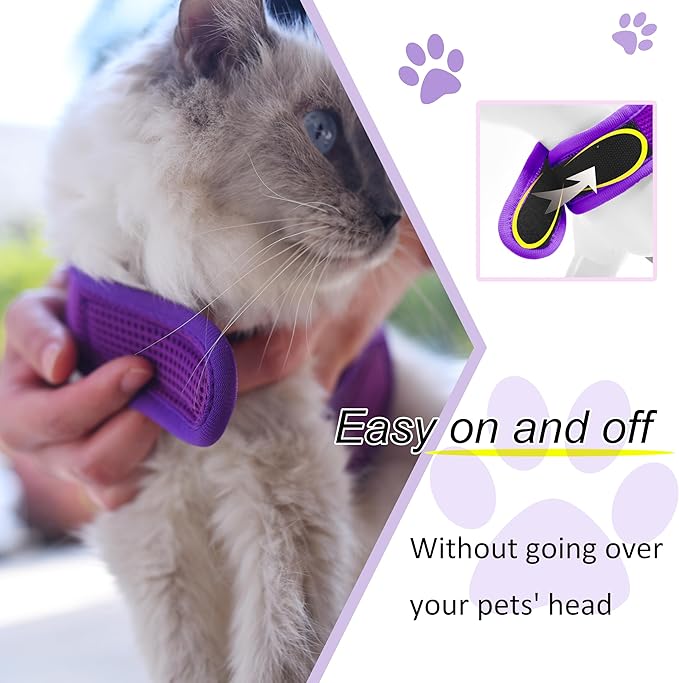 Cat Harness and Leash for Walking Escape Proof Breathable Mesh Fabric, Purple, XX-Large, Adjustable Cat Walking Jackets with DIY Beads, Padded Stylish Cat Vest