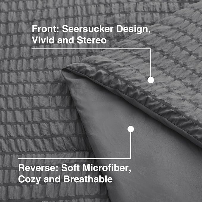 Love's cabin Seersucker Dark Grey Twin Comforter Set, 5-Piece All Season Lightweight Bed in a Bag Bedding Set with Comforter, Flat Sheet, Fitted Sheet, Pillowcase and Sham | Soft, Breathable, Lightweight
