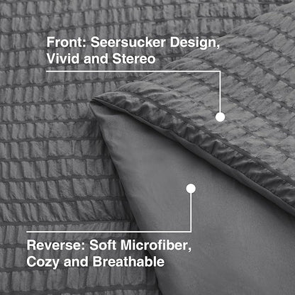 Love's cabin Seersucker Dark Grey King Size Comforter Set, 7-Piece All Season Lightweight Bed in a Bag Bedding Set with Comforter, Flat Sheet, Fitted Sheet, Pillowcases and Shams | Soft, Breathable, Lightweight