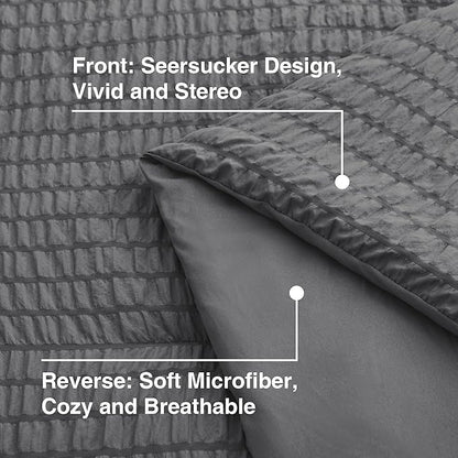 Love's cabin Seersucker Dark Grey Full Comforter Set, 7-Piece All Season Lightweight Bed in a Bag Bedding Set with Comforter, Flat Sheet, Fitted Sheet, Pillowcases and Shams | Soft, Breathable, Lightweight