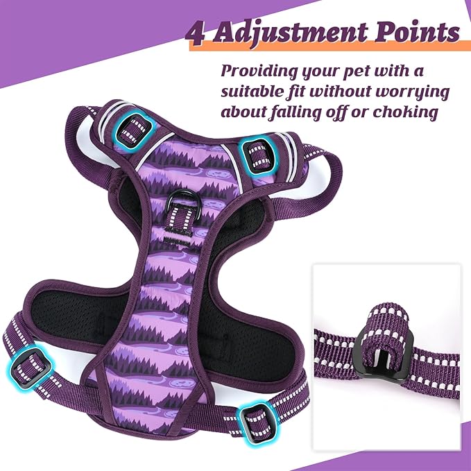 HEELE Dog Harness, No Pull Adjustable Padded Reflective Harness for Small Medium Large Dogs with Handle for Walking Training, Moon Night, XL