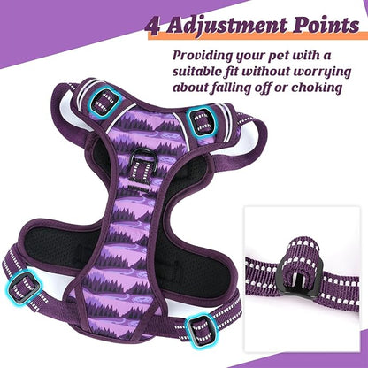 HEELE Dog Harness, No Pull Adjustable Padded Reflective Harness for Small Medium Large Dogs with Handle for Walking Training, Moon Night, XL