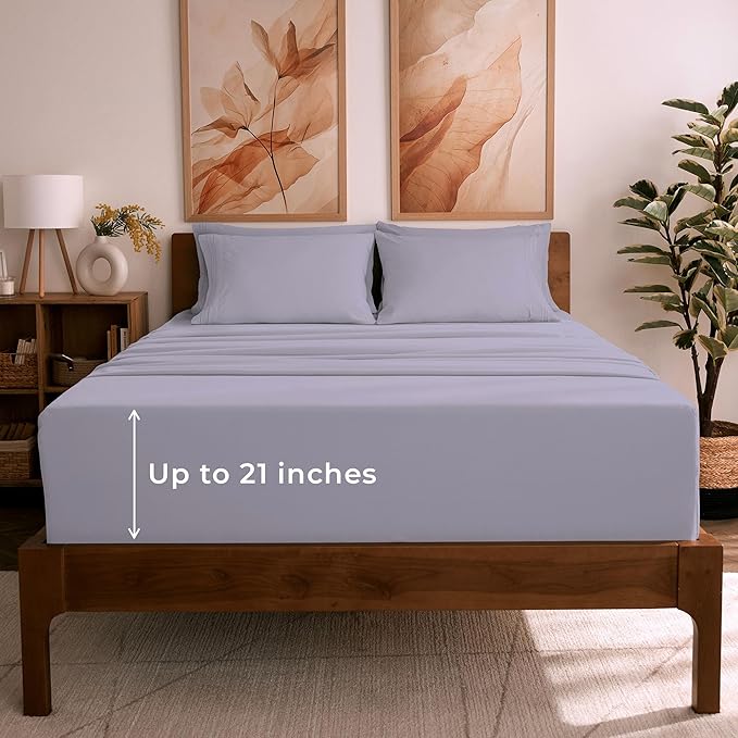 Mellanni California King Sheet Set - 6-Piece Iconic Collection Bedding, (Including 4 Pillowcases), 21-Inch Extra Deep Pocket, Easy Care, Ultra Soft, Cooling Sheets, Brushed Microfiber - Lavender