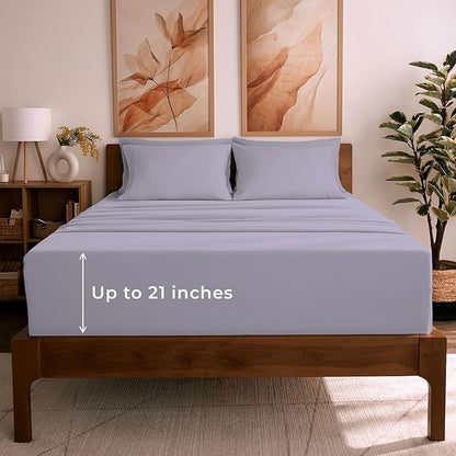Mellanni California King Sheet Set - 6-Piece Iconic Collection Bedding, (Including 4 Pillowcases), 21-Inch Extra Deep Pocket, Easy Care, Ultra Soft, Cooling Sheets, Brushed Microfiber - Lavender