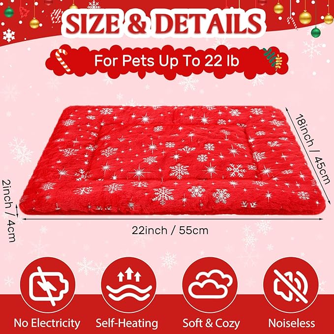 2 Pack Winter Self Warming Cat Mat Snowflake Red Self Heating Pad Bed 22" x 18" Reversible Reflects Body Heat Machine Washable Thermal Pet Blanket for Winter Indoor Pet Kitten Dog Crate