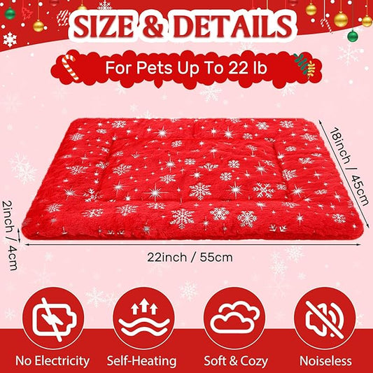 2 Pack Winter Self Warming Cat Mat Snowflake Red Self Heating Pad Bed 22" x 18" Reversible Reflects Body Heat Machine Washable Thermal Pet Blanket for Winter Indoor Pet Kitten Dog Crate