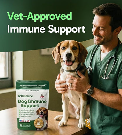 K9 Immune, All-Natural Mushroom Powder for Dogs for Immunity, Digestion, Joints, & Energy, Antioxidant-Rich & USA-Made, Dog Immune Support with Turkey Tail Mushroom for Dogs, 30 Servings