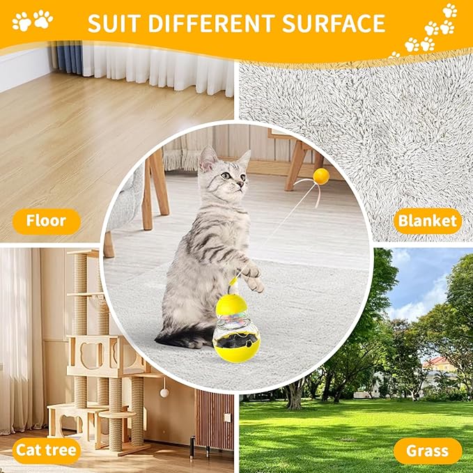 Cat Interactive Toys Engaging Wand, Slow Food Treat Dispenser, and Tumbler Design for Indoor Cats Durable, Non-Toxic, Ideal for Exercise and Boredom Relief Gift for Kitten, Yellow