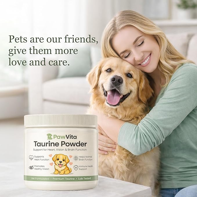 Pawvita Taurine Powder for Dogs, Pure Taurine Supplement, Supports Heart Health, Vision, Skin & Coat, Boosts Energy & Daily Wellness, Easy to Mix in Food, with Dosing Spoon, 200 Grams/ 7.05 oz