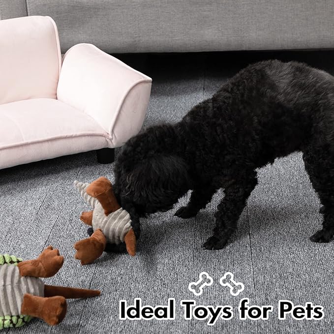 Hollypet Plush Dog Squeaky Toy Stuffed Armadillo Animal Pet Puppy Chew Toys with Clean Teeth for Small Medium Large All Breed Sizes Dogs, Brown, 8 in