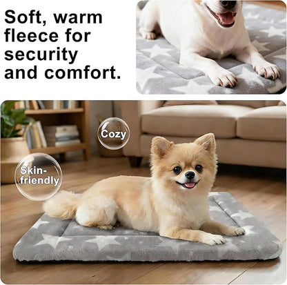Dog Bed Mat – Soft & Comfortable Dog Kennel Pad for Crate – Durable Crate Bed & Mat for Dogs & Cats – Ideal for Crate, Kennel, and Home Use (Big&Little Stars Grey, S(24"*18"*1.5"))