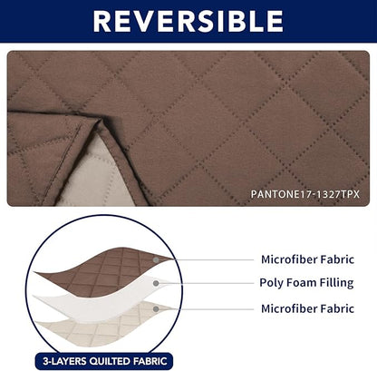 PureFit Water Resistant Reversible Loveseat Recliner Couch Cover for Double Recliner with Console – Non Slip Split Sofa Cover, Washable Reclining Cover for 2 Seat Recliner (2 Seat, Brown/Beige)