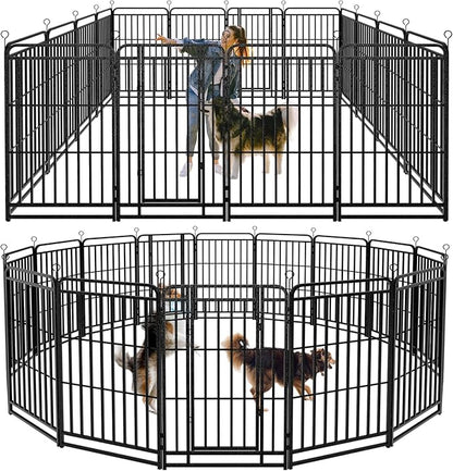 Kfvigoho Heavy Duty Dog Playpen: 16 Steel Panels 47" Height, Square Steel Pipe with Reinforced Crossbars, 36FT 103 Sq.ft Portable Fence for Yard RV Camping, Snowy Black