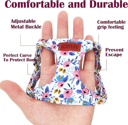 No Pull Dog Harness Adjustable Small Dog Harness and Leash Set, Lightweight and Soft Dog Harness No Choke Escape Proof Pet Harness Vest (Blue Rose, S)