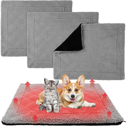 Novabright 3 Pack Self Warming Dog Bed for Large Dog 27x35 Inch Mat Self Heating Cat Reflects Body Heat Extra Warm Thermal Pet Pad Washable Cat Bed for Outdoor Indoor Large Kittens Puppy(Black/Gray)