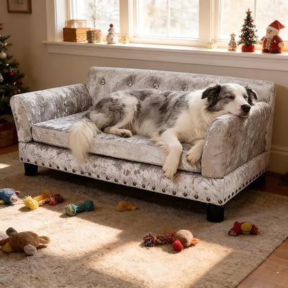BingoPaw Large Dog Sofa Couch: Modern Dog Couch Made by Deluxe Tufted Velvet - Indoor Elevated Doggy Sofa with Removable Cover Clearance for Pets Up to 80lbs