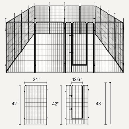 Amazon Basics Dog Playpen, 16 Panels Metal Fence with Door, Foldable for Indoor and Outdoor Use, Suitable for Small to Medium Sized Dogs, 42 Inch Height, Black