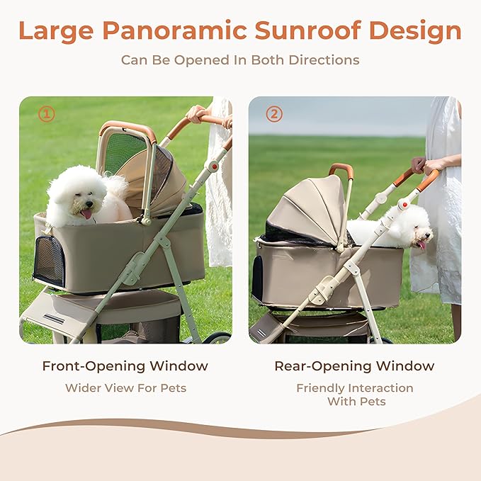 Dog Cat Stroller for Small/Medium Pets up to 55 Lbs, 3-in-1 Foldable Pet Stroller with Detachable Carrier, 4 Wheels, Adjustable Height, Single Foot Brake, Pet Strollers for Travel Outdoor