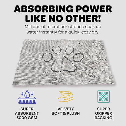 Dog Gone Smart Dirty Dog Doormat - Fast Drying Rug with Super Gripper Backing for Clean Floors - Super Absorbent and Machine Washable Mat for Muddy Paws - Silver Grey