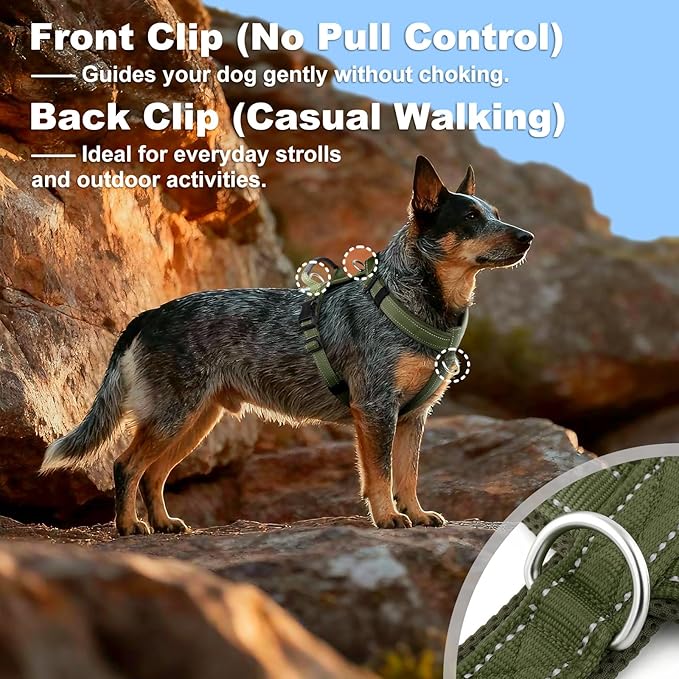 No Pull Dog Harness with Handle, Soft Mesh Padded Adjustable for Small Medium Large Dogs | Reflective Easy Walk Harness with Front Clip for Training, Running & Outdoor (Ranger Green, XS)
