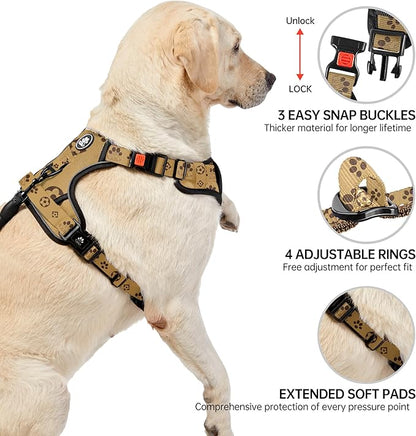 NESTROAD No Pull Dog Harness,Adjustable Oxford Dog Vest Harness with Leash,Reflective No-Choke Pet Harness with Easy Control Soft Handle for Medium Dogs(Medium,Light Brown)