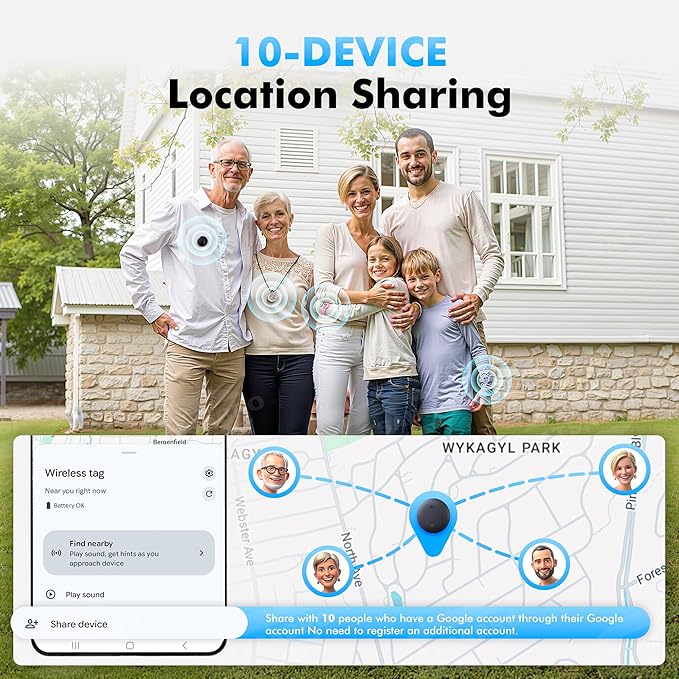 Air Tracker Tags-2 Pack for Android with Case- Bluetooth Tracker Item Finder for Key, Wallet, Luggage - Works with Google Find Hub, IP66 Waterproof, Smart Tag for Android & Samsung Phones(Black)
