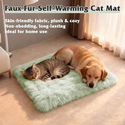 Self Warming Cat Bed, Self Heating Cat Mat & Warming Pad with Plush Fleece 18"x24", Non-Slip – Indoor Heated Cats Pad for Kittens, Small Dogs & Senior Pets,Green
