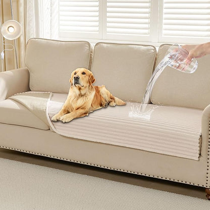 HAOMAIJIA Waterproof Couch Cover for Dogs Washable,Faux Fur Pet Couch Covers for Sofa,Soft Dog Bed Cover Non-Slip Couch Covers for 3 Cushion Couch Sofa Pet Friendly (Off White, 35" x 62")