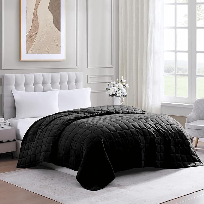 Casa Platino Black Blanket Twin Size - Pre-Washed Ultra Soft Quilted Blanket - Lightweight Twin Size Blanket - All Season Twin Blanket - Premium Microfiber Down Alternative Blanket Twin Size