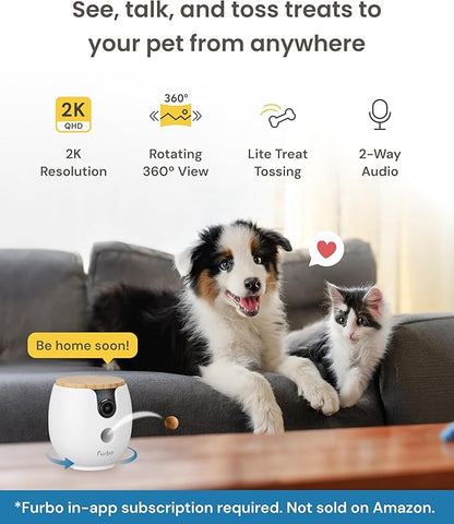 Furbo Mini 360° [Subscription Required] New 2K QHD Pet Camera - Unlock w/Paid Plan: Dog & Cat Safety Alerts, Rotating Treat Toss, 2-Way Speaker (Low Risk, 3mo Min. Cancel Anytime)