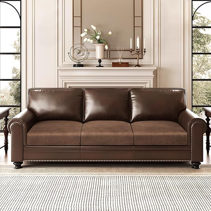 ANARACHON Leather Look Couch Cushion Covers Sofa Seat Slipcovers Sets Couches Furniture Protector for Sectional Armchair Loveseat Pets Kids Stretch Spandex Fabric (3 Cushion XL Sofa, Brown)