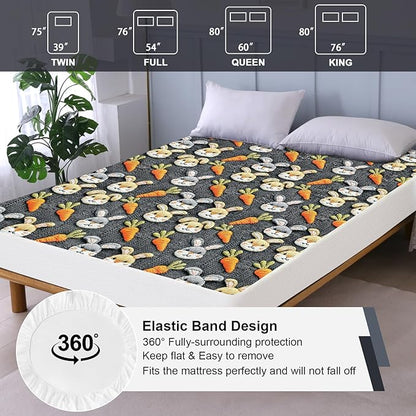 Waterproof Mattress Protector Queen, Fitted Sheet Style Breathable Mattress Cover with Deep Pocket Fits Up to 18'', Machine Washable Noiseless Bed Cover for Kids Adults Pets (Gray-Carrot, 60'' X 80'')
