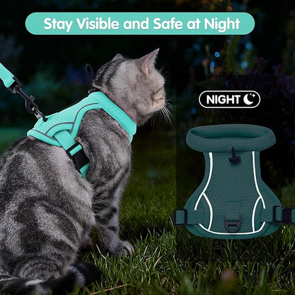 Dotoner Escape Proof Cat Harness and Leash Set Adjustable Soft Mesh Vest for Walking Safe Travel Vet Visit with Reflective Strips for Cats and Kittens(Turquoise-S)