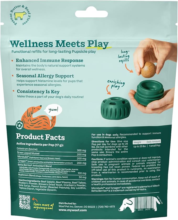 WOOF Pupsicle Refill Pops for Allergy Support for Dogs - Allergy Dog Treats for the Pupsicle Toy to Support Your Dog’s Natural Immune Defenses - Small Pops - 10 Count - 2 Pack