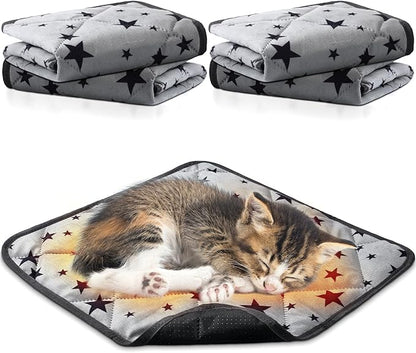 Namalu 4 Pack Self Warming Cat Bed Self Heating Cat Mat Star Pattern Soft Dog Crate Pad Thermal Pet Mat Anti Slip Kennel Dog Washable Warming Bed for Outdoor Indoor(12 x 12 Inch,Gray)