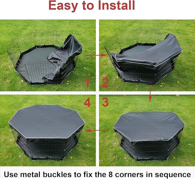 Dog Playpen Cover Sun/Rain Proof Top,Provide Shade and Security for Indoor and Outdoor,Dog Pen Cover Fits All 24 Inch 8 Panels Pet Playpen (Playpen not Include)