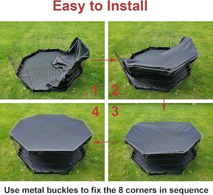 Dog Playpen Cover Sun/Rain Proof Top,Provide Shade and Security for Indoor and Outdoor,Dog Pen Cover Fits All 24 Inch 8 Panels Pet Playpen (Playpen not Include)
