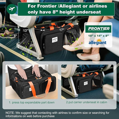 pidipiti 17x13x8 Frontier Allegiant Breeze Airlines Approved top Expandable pet Carrier for Extra-Small Dog/Small cat,Weight up to 5 lbs,Length Shorter Than 16''