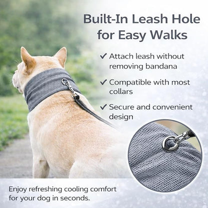 Instant Cooling Dog Bandana for Pet Scarf Soft Cool Mat Pet Collar – Eco-Friendly Breathable Polyester Dog Cooling Bandana for Dogs Puppy Bandana with Leash Hole (Gray, Medium)