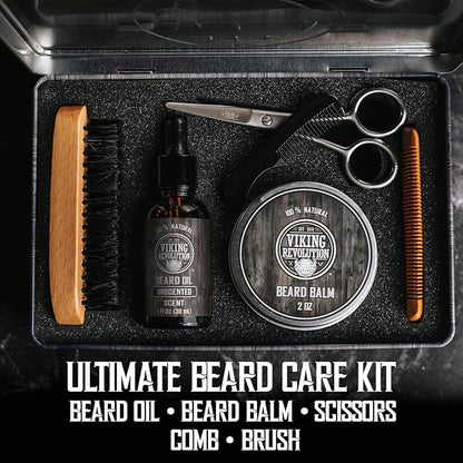 Viking Revolution - Ultimate Beard Kit - Beard Grooming Kit with Beard Brush, Beard Comb, Beard Balm, Beard Oil, Beard & Moustache Scissors - Gifts for Men