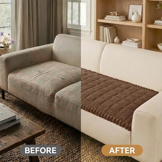 Smiry Non Slip Couch Covers for Dogs, Fuzzy Pet Couch Covers for 3 Cushion Sofa Pet Friendly, Soft Sofa Slipcovers Cushion Furniture Protector Washable (Brown, 27.6" x 88")