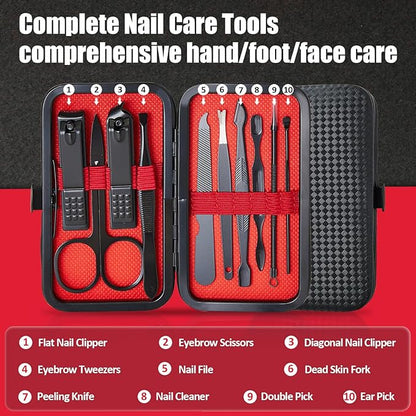 Manicure Set 10 in 1 Mens Gifts Travel Nail Clippers Set for Him, Mens Grooming Manicure Kit Pedicure Tools for Men Women Girls Boys Parents Husband Wife with Black Leather Case