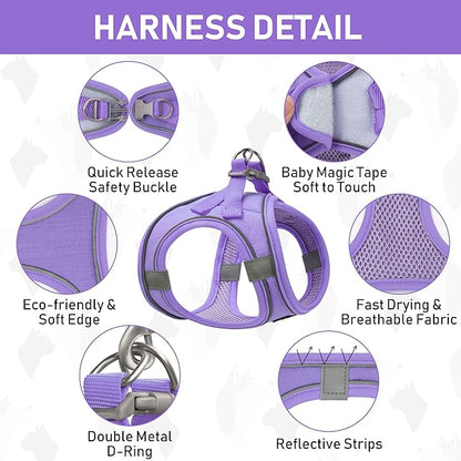 GAMUDA Small Pet Harness Collar and Leash Set, Step in No Chock No Pull Linen Fabric Soft Mesh Dog Vest Harnesses Reflective for Dogs Puppy Cats Kitten Rabbit (Purple, XL)