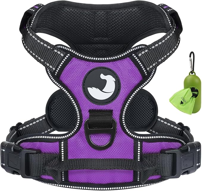 Joytale No Pull Dog Harness for Large Dogs, Reflective Pet Vest with Front Clip, Adjustable Soft Padded Harnesses with Easy Control Handle for Training and Walking, Purple, L