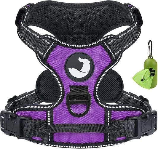 Joytale No Pull Dog Harness for Large Dogs, Reflective Pet Vest with Front Clip, Adjustable Soft Padded Harnesses with Easy Control Handle for Training and Walking, Purple, L